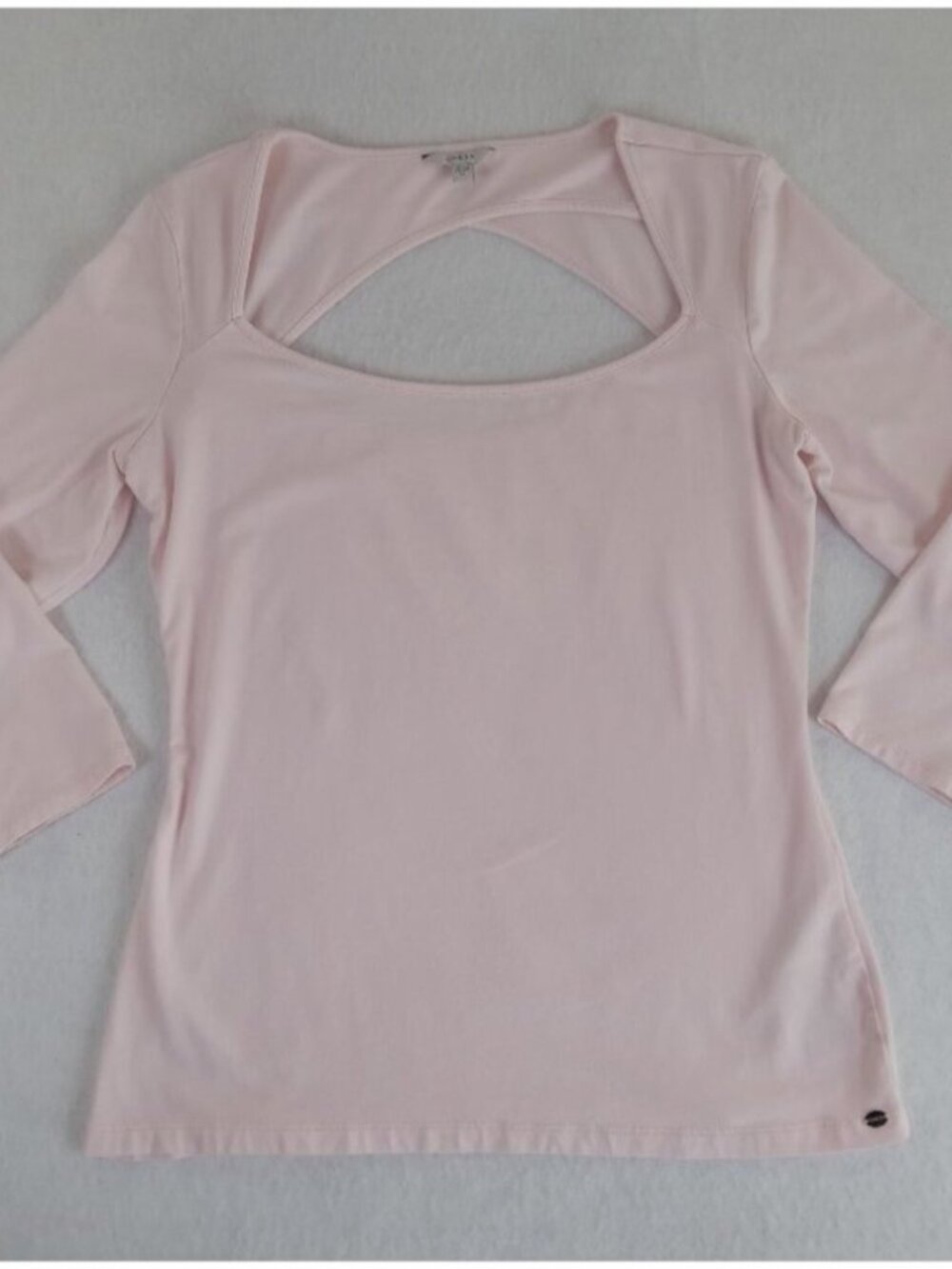Pink Square Neck 3/4 Sleeve Cut Out Back Top Blouse Cotton